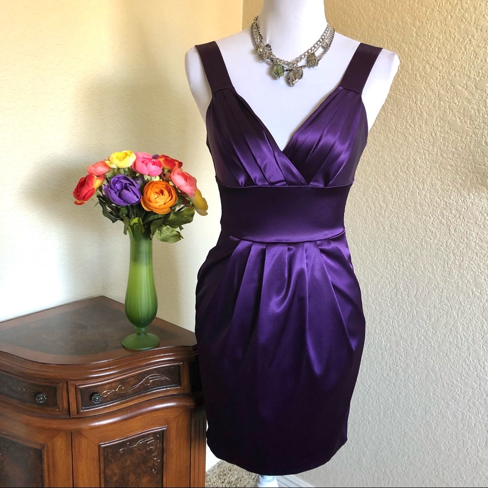 B Darlin Purple Sateen Mini Cocktail Dress